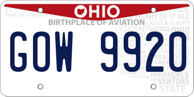 OH license plate GOW9920