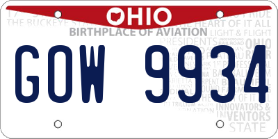 OH license plate GOW9934