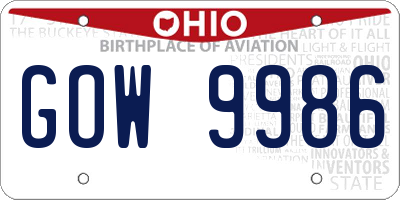 OH license plate GOW9986