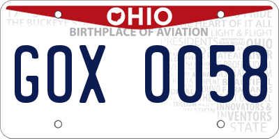 OH license plate GOX0058
