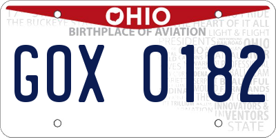 OH license plate GOX0182