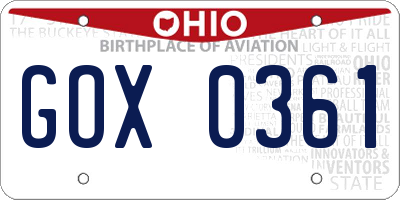 OH license plate GOX0361