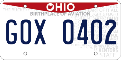 OH license plate GOX0402