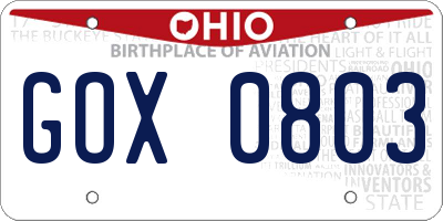OH license plate GOX0803