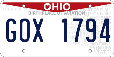 OH license plate GOX1794