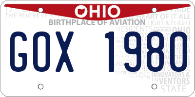OH license plate GOX1980