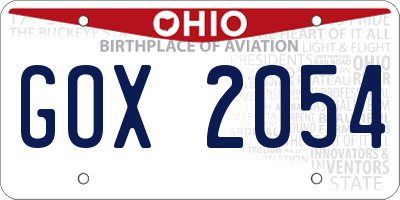 OH license plate GOX2054