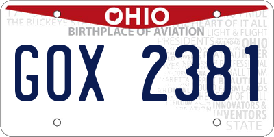 OH license plate GOX2381