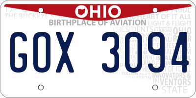 OH license plate GOX3094