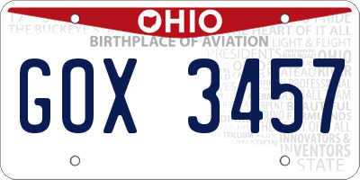 OH license plate GOX3457
