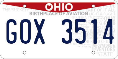 OH license plate GOX3514