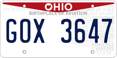 OH license plate GOX3647