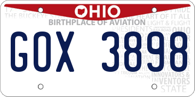 OH license plate GOX3898