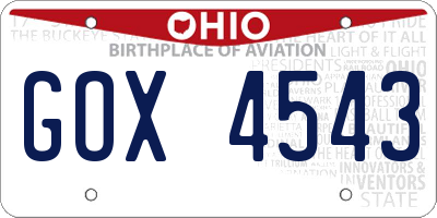 OH license plate GOX4543