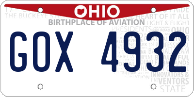 OH license plate GOX4932