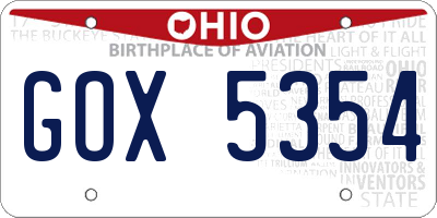 OH license plate GOX5354