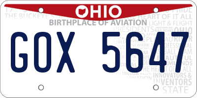 OH license plate GOX5647