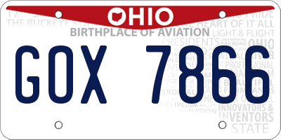 OH license plate GOX7866