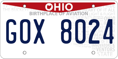 OH license plate GOX8024