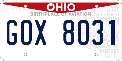 OH license plate GOX8031