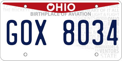 OH license plate GOX8034