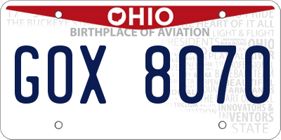 OH license plate GOX8070
