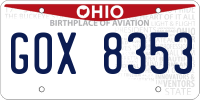 OH license plate GOX8353