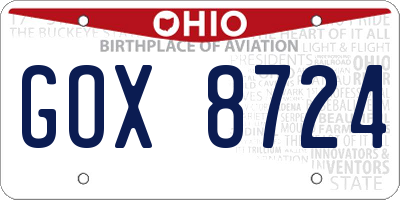 OH license plate GOX8724