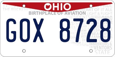 OH license plate GOX8728