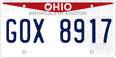 OH license plate GOX8917