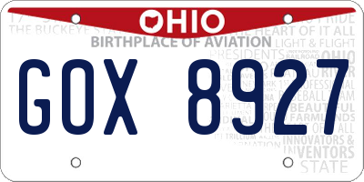 OH license plate GOX8927