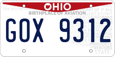 OH license plate GOX9312