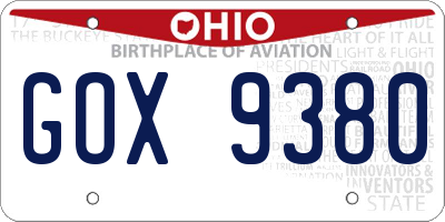 OH license plate GOX9380