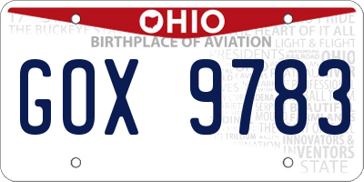 OH license plate GOX9783