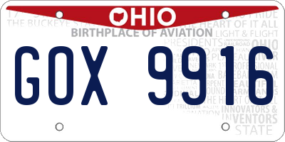 OH license plate GOX9916