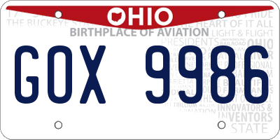 OH license plate GOX9986