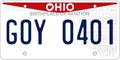 OH license plate GOY0401