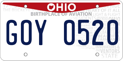 OH license plate GOY0520