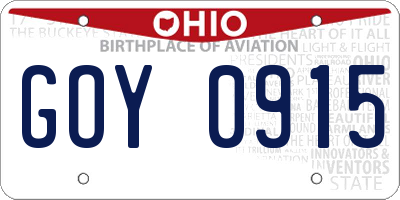 OH license plate GOY0915