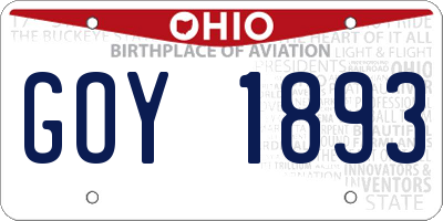 OH license plate GOY1893