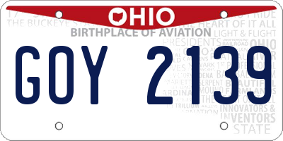 OH license plate GOY2139