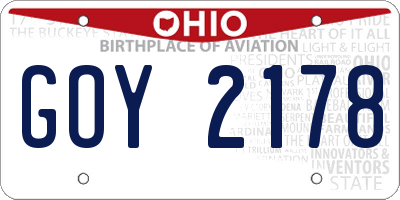 OH license plate GOY2178