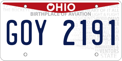 OH license plate GOY2191
