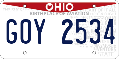 OH license plate GOY2534