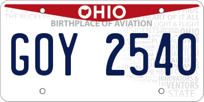 OH license plate GOY2540