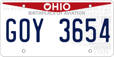 OH license plate GOY3654