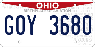 OH license plate GOY3680
