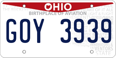 OH license plate GOY3939