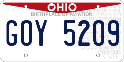 OH license plate GOY5209