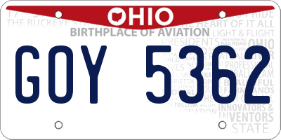 OH license plate GOY5362